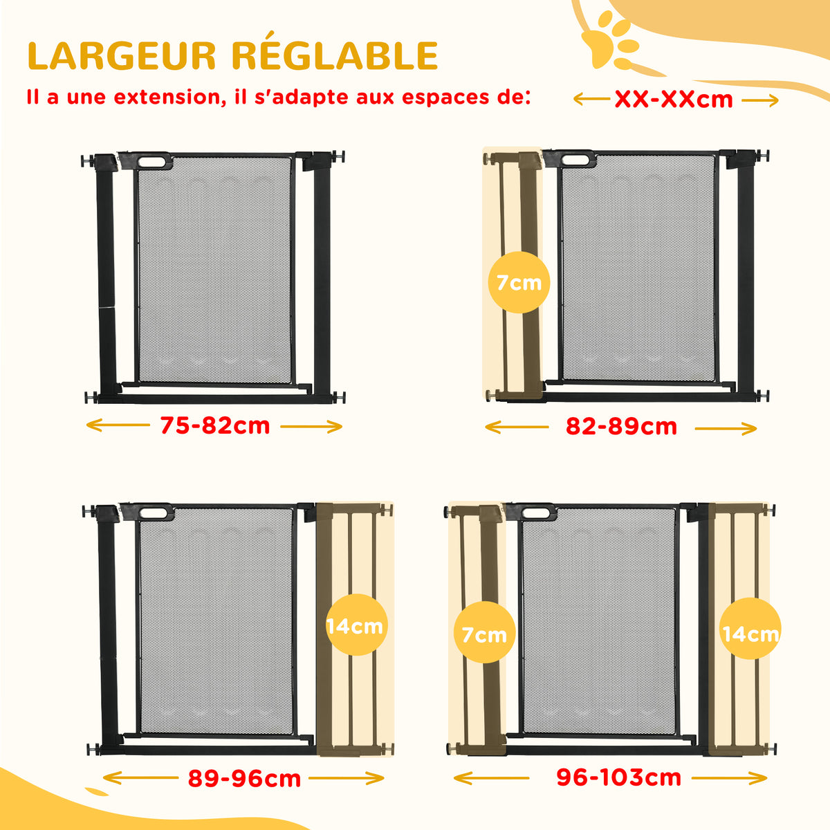 Barrière de sécurité pour animaux domestique avec fermeture automatique double verrouillage largeur 75-103 cm noir