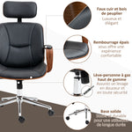 Fauteuil de bureau, chaise de bureau avec appui-tête amovible hauteur réglable et fonction de bascule, 66x65x125cm, noir