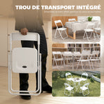 Lot de 6 chaises pliantes portables en plastique et acier, dossier incurvé, assise concave, 48,5 x 47 x 75 cm, blanc