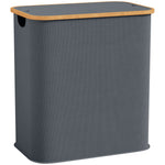 Panier à linge double pliable 80 L corbeille à linge sale avec couvercle, poignées rainurées, gris