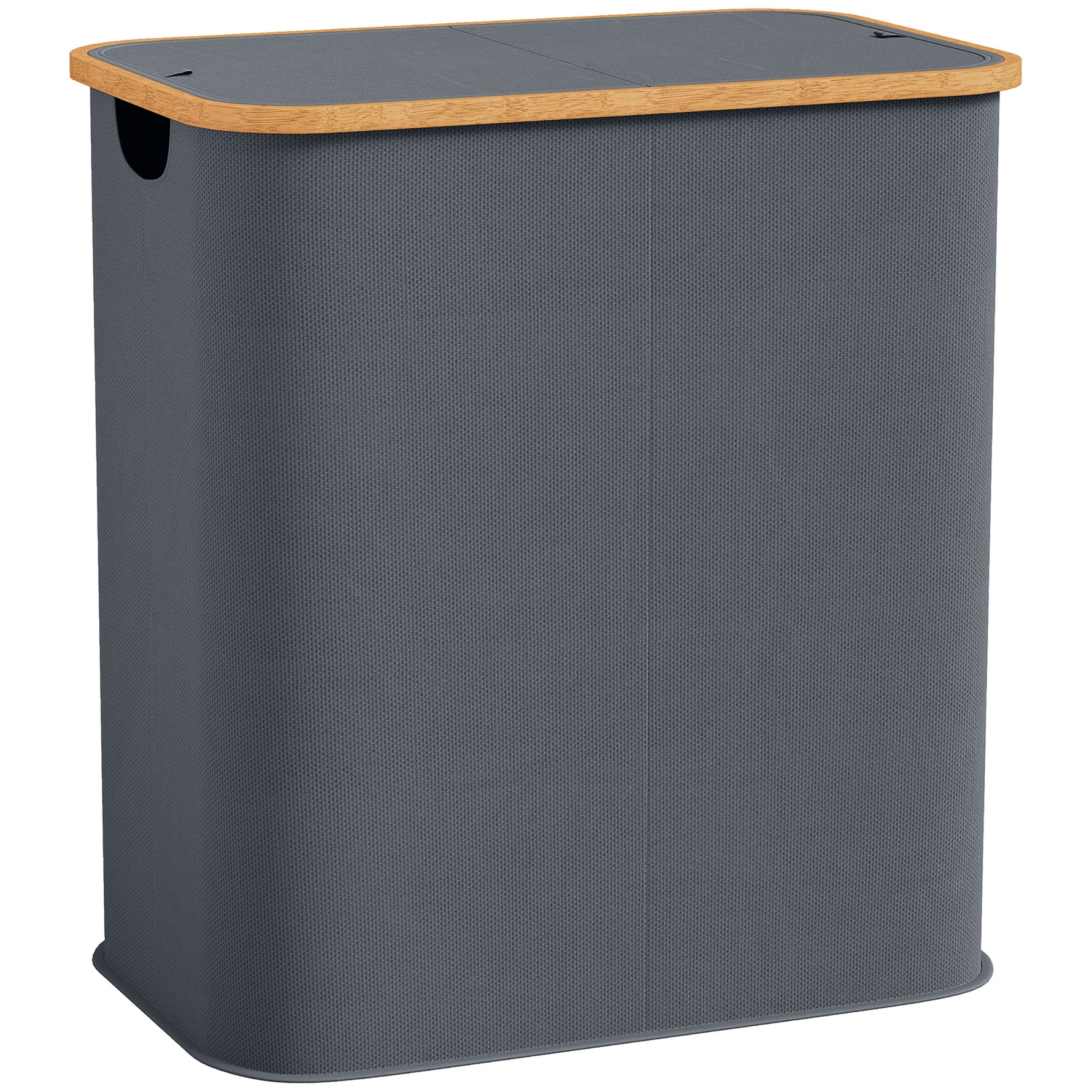 Panier à linge double pliable 80 L corbeille à linge sale avec couvercle, poignées rainurées, gris
