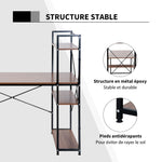 Bureau d'angle avec rangement design Industriel avec bibliothèque 3 étagères panneaux particules aspect noyer