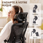 Sedia da ufficio ergonomica, braccioli sollevabili, poggiatesta, funzione basculante, altezza regolabile, 59x62x125cm, nero