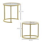 Lot de 2 tables basses tables d'appoint gigognes encastrables structure en acier et plateau verre trempé transparent or