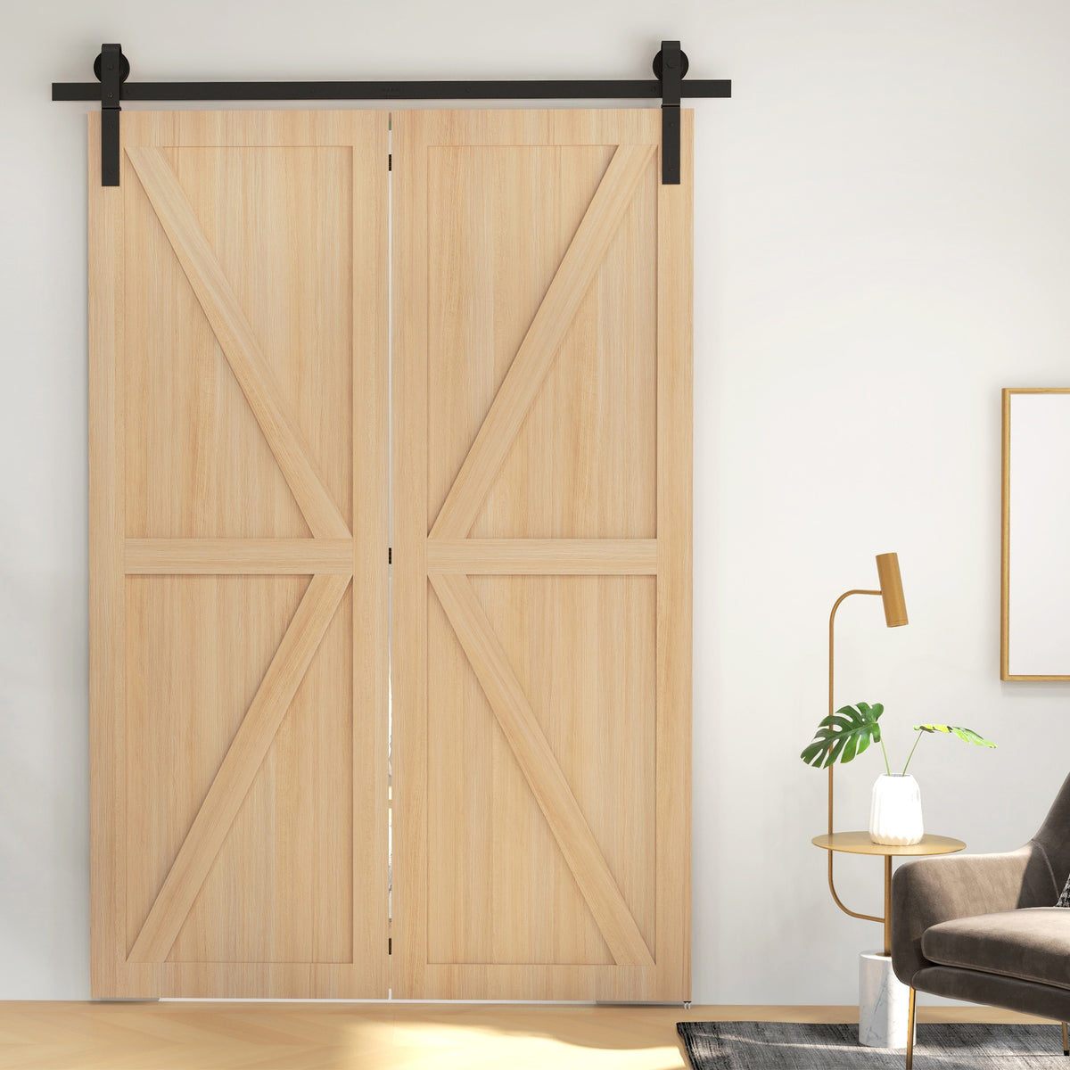 152,5 CM Quincaillerie de porte coulissante pliante kit de rails de porte de grange coulissante en acier pour 2 portes