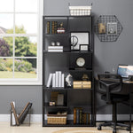 Bibliothèque étagère de rangement à 7 niveaux cadre en acier style industriel 83 x 34 x 180 cm noir