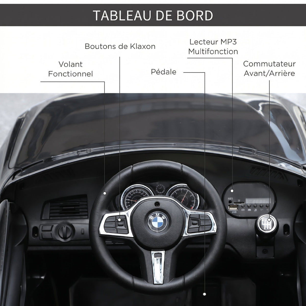 Voiture électrique Enfants 6 V 3 Km/h Max. Effets sonores et Lumineux télécommande Incluse Noir BMW 6 GT