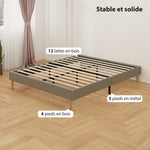 Estructura de cama de 160 x 200 cm con somier de láminas de madera, cama doble tapizada en pana, gris
