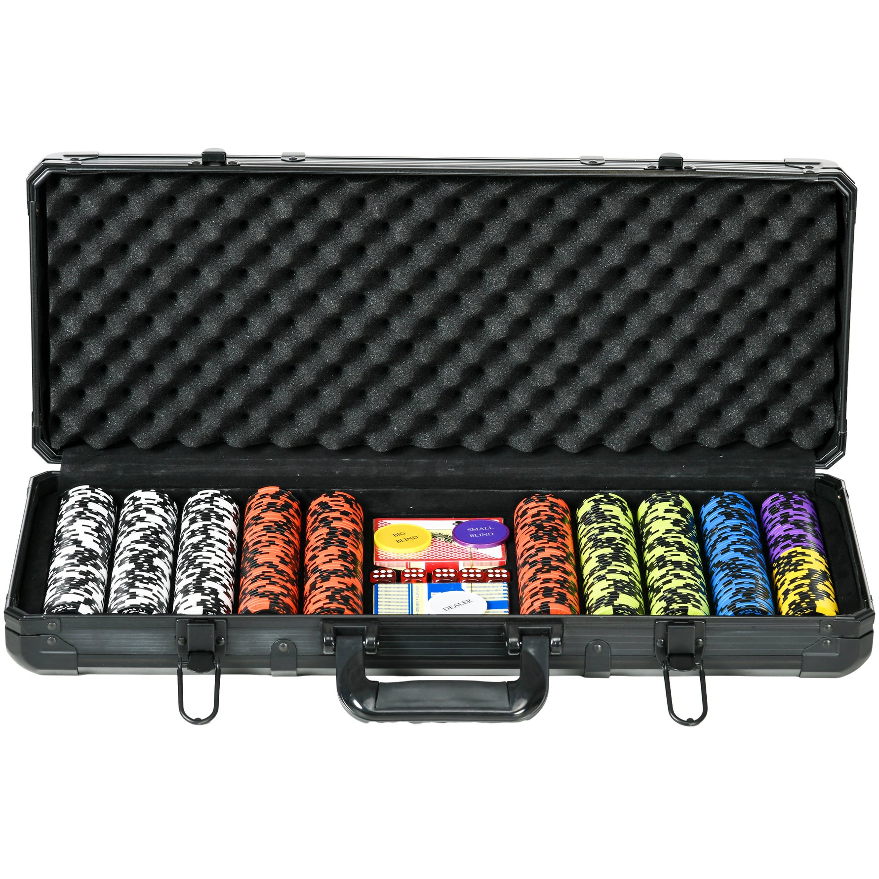 Mallette de Poker Coffret de Poker Complet, avec 500 jetons 5 dés 2 Jeux de Cartes 3 boutons