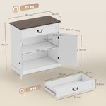 Credenza da soggiorno, mobile contenitore con 2 ante, cassetto silenzioso, ripiano regolabile, 80x40x85cm, bianco e marrone