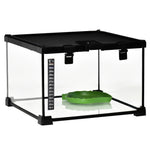 Boîte à Reptiles, Habitat de Terrarium Transparent, Couvercle Coulissant en Treillis Métallique, 30 x 30 x 20 cm, Noir