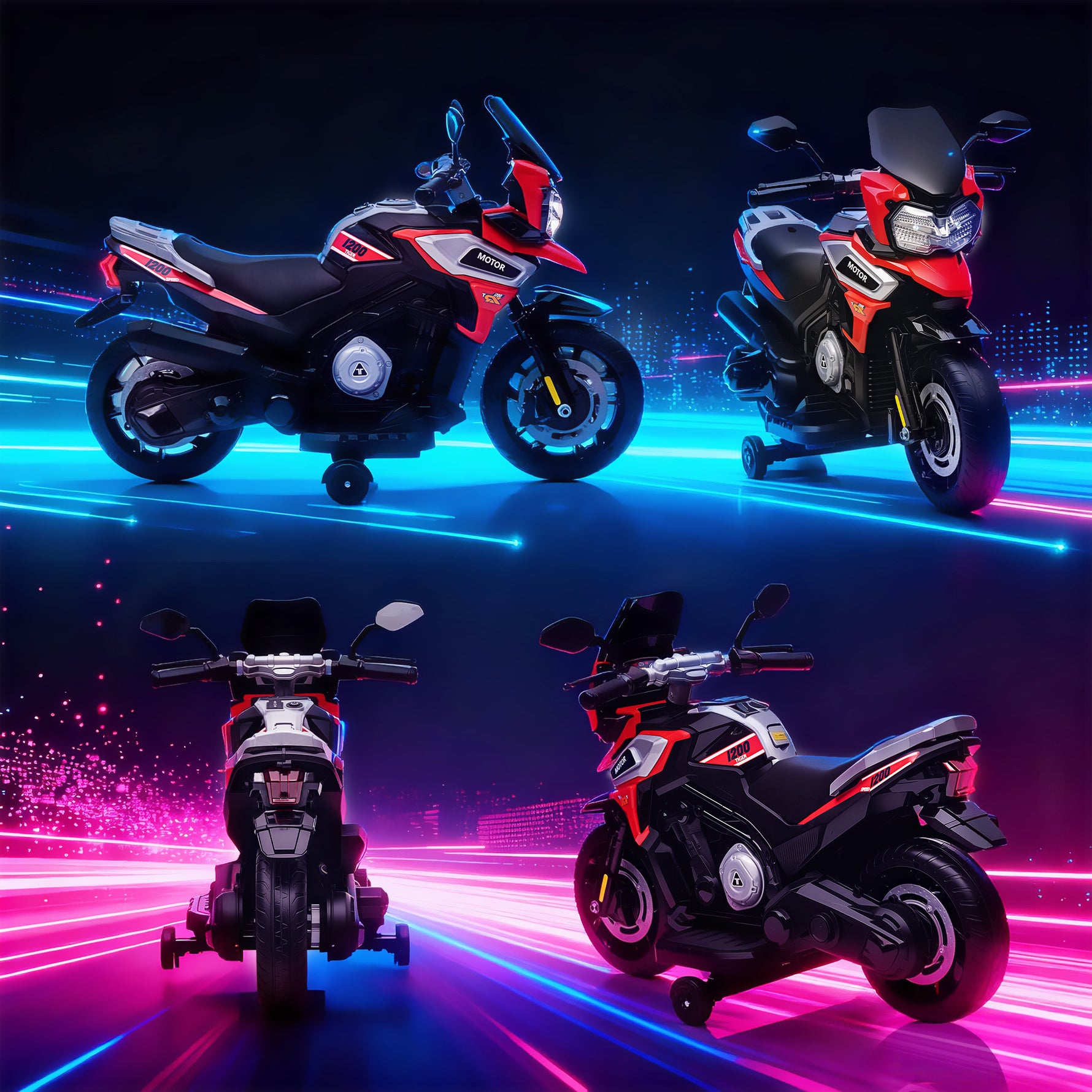 Moto Électrique Enfants 6 V, Voiture Électrique Enfants avec Roues d'Entraînement, Musique, Effets Lumineux, Rouge