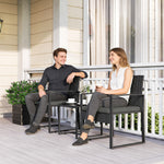 Salon de jardin extérieur en résine tressée 2 personnes, table de jardin avec 2 chaises, plateau en verre trempé, noir