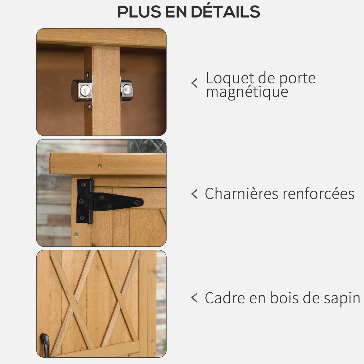 Abri de jardin armoire de jardin 3 étagères 2 portes toit en tôle galvanisé étanche bois sapin 75 x 40 x 90 cm jaune