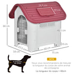 Niche pour chien extérieur et intérieur double porte en métal et multi-ventilation 59 x 75 x 66 cm rouge