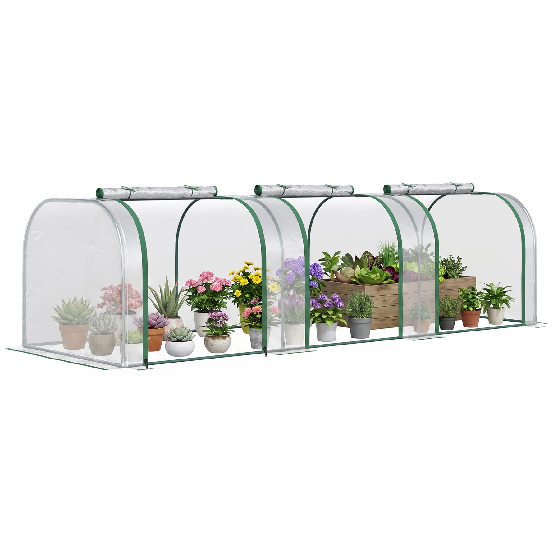 Mini Serre de Jardin Serre à tomates 3L x 1l x 0,8H m Acier PVC 140 g/m² Anti-UV 3 fenêtres Vert et Transparent