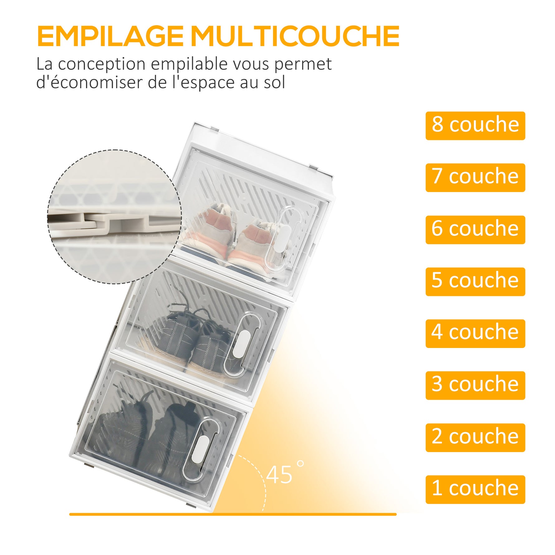 Meuble de rangement modulable, 8 cubes, meuble à chaussures empilables, vêtements, livres, jouets, blanc et transparent