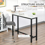 Table de Bar Table Haute de Cuisine Mange-debout - dim. 120L x 40l x 100H cm - châssis piètement Acier, Plateau Aspect marbre Blanc