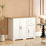 Buffet salon, meuble de rangement avec 2 tiroirs, 3 portes et étagère réglable, 100 x 40 x 78 cm, blanc et bois naturel