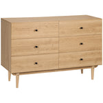 Commode 6 tiroirs meuble de rangement pieds en bois massif 120 x 40 x 80 cm marron clair