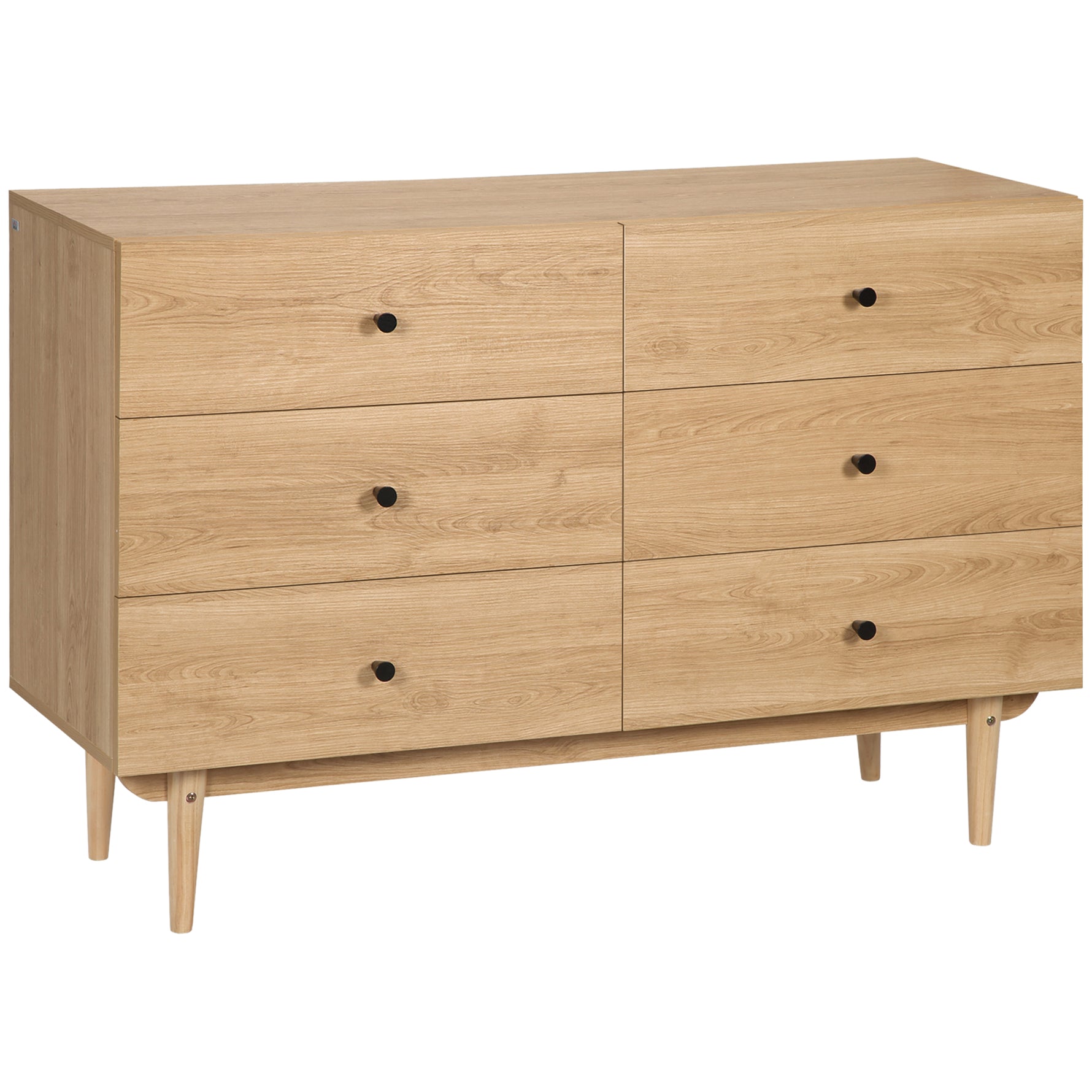 Commode 6 tiroirs meuble de rangement pieds en bois massif 120 x 40 x 80 cm marron clair