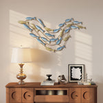 Décoration murale en métal moderne, sculpture murale en métal avec motif de poisson unique, 100 x 50 cm, bleu clair