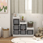 Children's toy storage unit with 6 removable bins, 3 storage levels, 96 x 38.5 x 90, grey