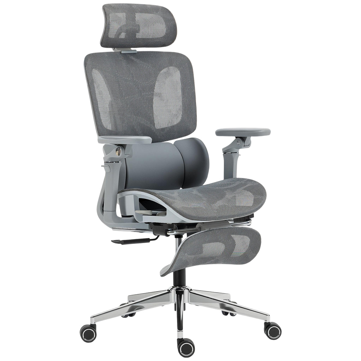 Chaise Bureau Ergonomique avec Accoudoirs 6D Appui-Tête et Profondeur d'Assise Réglables Maille Gris