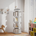 Draaibare boekenkast met 4 niveaus, opbergrek met 16 vakken, 39 x 39 x 128,3 cm, wit