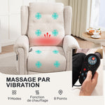 Massagesessel mit Heizfunktion, manuell verstellbarer Rückenlehne und Fußstütze, Seitentasche, beige