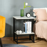 Table basse moderne salon table d'appoint chambre structure acier noir plateau étagère aspect marbre blanc-9