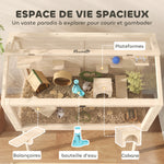 Cage hamster habitats pour rongeur bois toit ouvrable 7 plateformes 2 balançoires 110x52x101cm effet bois naturel