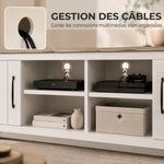 Meuble TV 175 cm, Meuble Télé pour Téléviseur jusqu'à 55 Pouces avec 2 Portes et 4 Compartiments Ouverts, Chêne et Blanc
