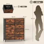 Commode 8 tiroirs en tissu, meuble de rangement, 4 poches, 2 crochets, structure en acier, 86x30x94,5cm, brun rustique