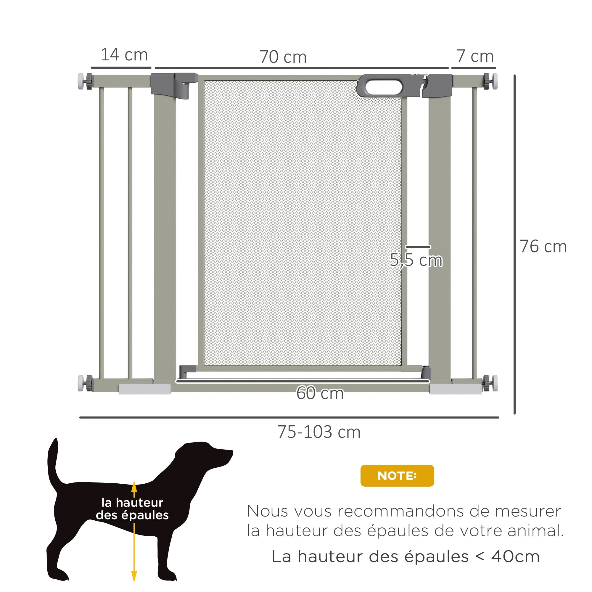 Cancelletto di sicurezza per animali domestici con chiusura automatica e doppio bloccaggio, larghezza 75-103 cm, grigio