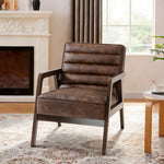 Fauteuil salon, fauteuil d'appoint rembourré en PU avec large assise, coussin épais et structure en bois massif, marron