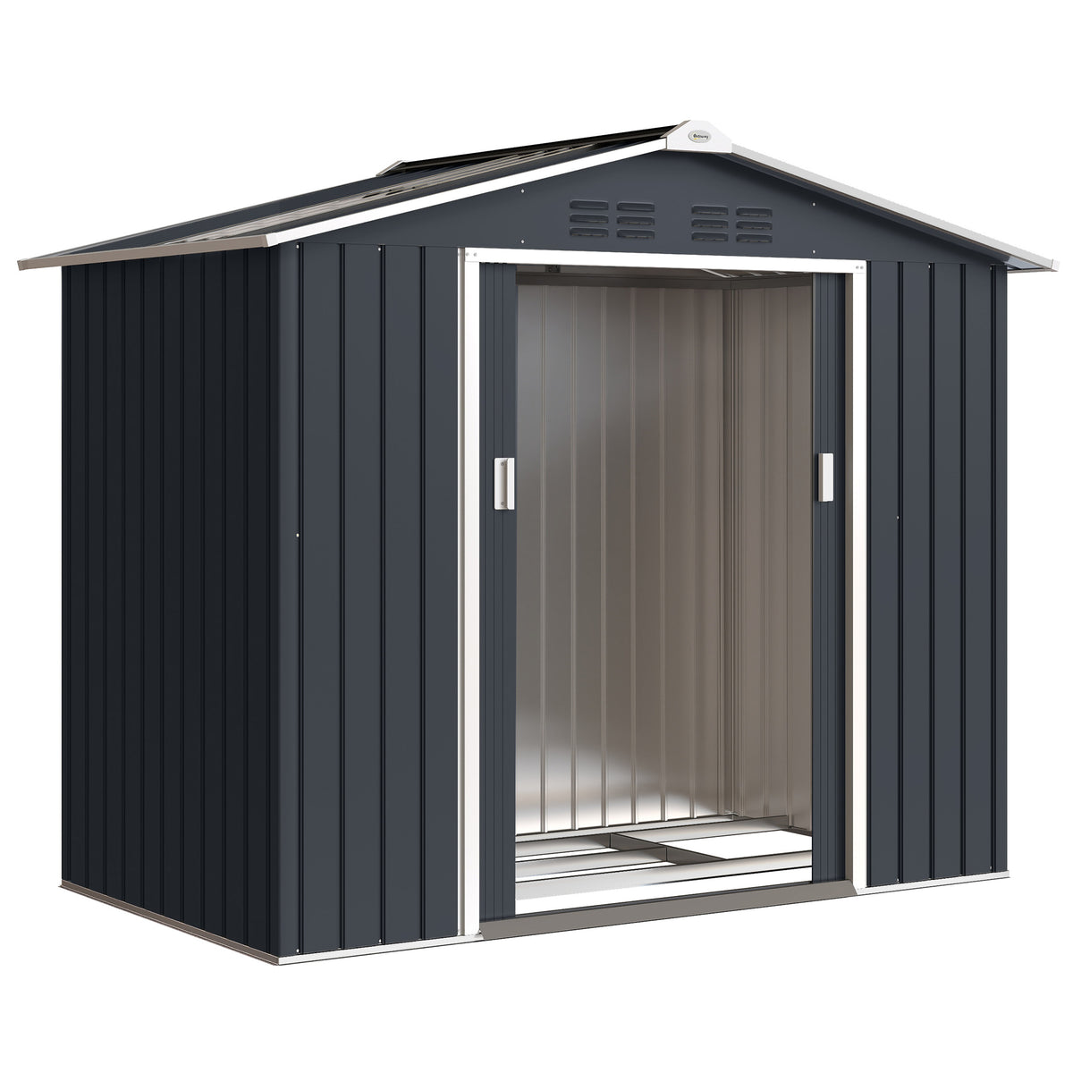 Abri de jardin en métal 2,42 m² cabane de jardin 213 x 130 x 185 cm avec fondation, porte coulissante gris foncé