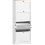 Meuble à chaussures 24 paires, armoire à chaussures avec 4 tiroirs rabattables, étagères réglables, 60x23,5x153cm, blanc