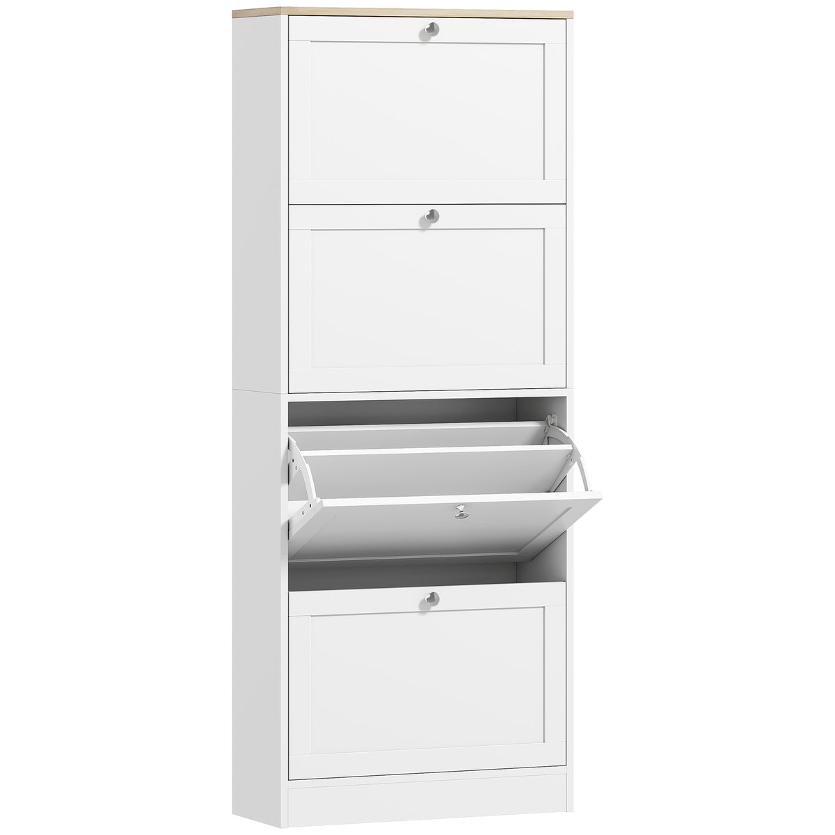 Meuble à chaussures 24 paires, armoire à chaussures avec 4 tiroirs rabattables, étagères réglables, 60x23,5x153cm, blanc
