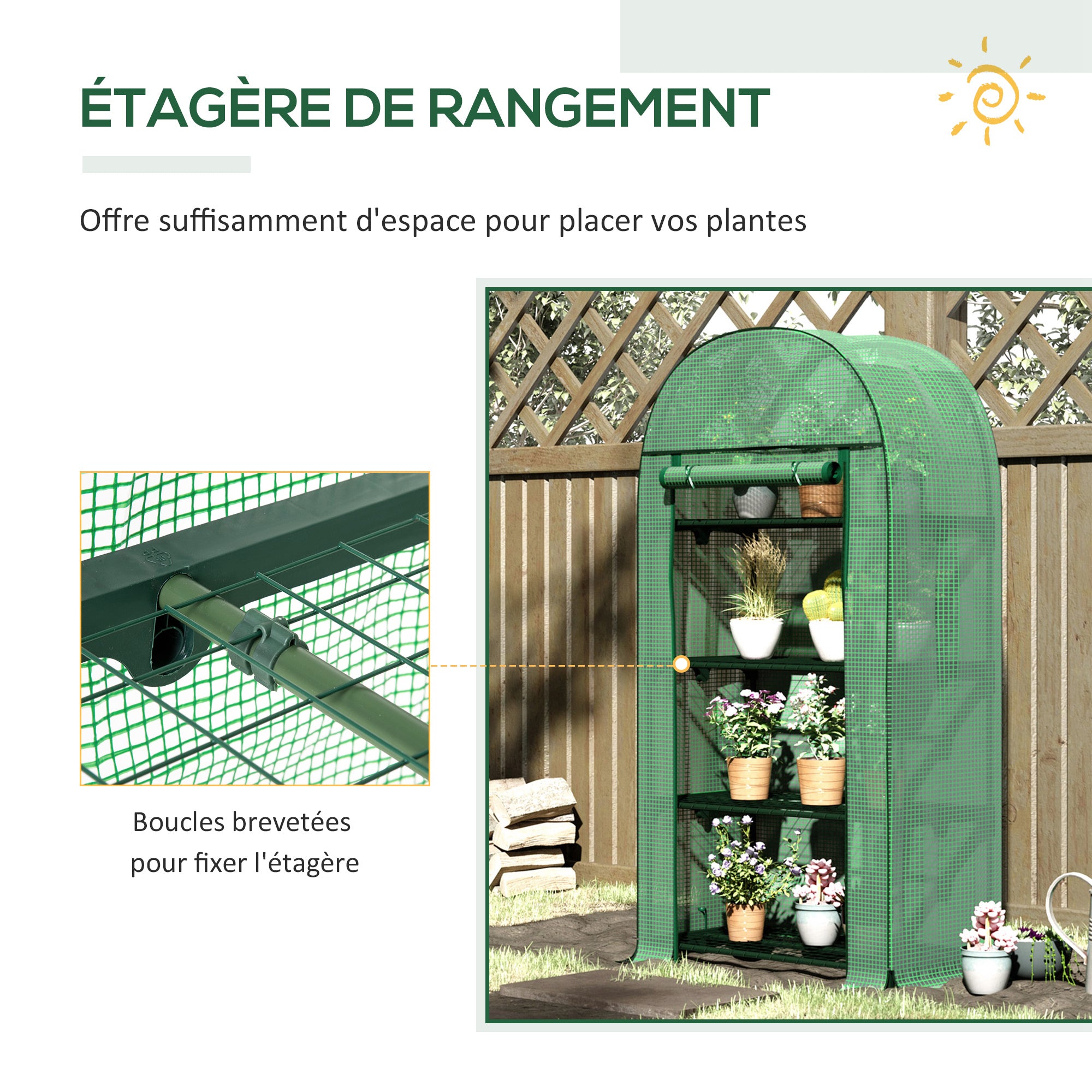 Serre de jardin serre de balcon résistante aux UV porte enroulable 4 étagères couverture en PE 80 x 49 x 160 cm vert