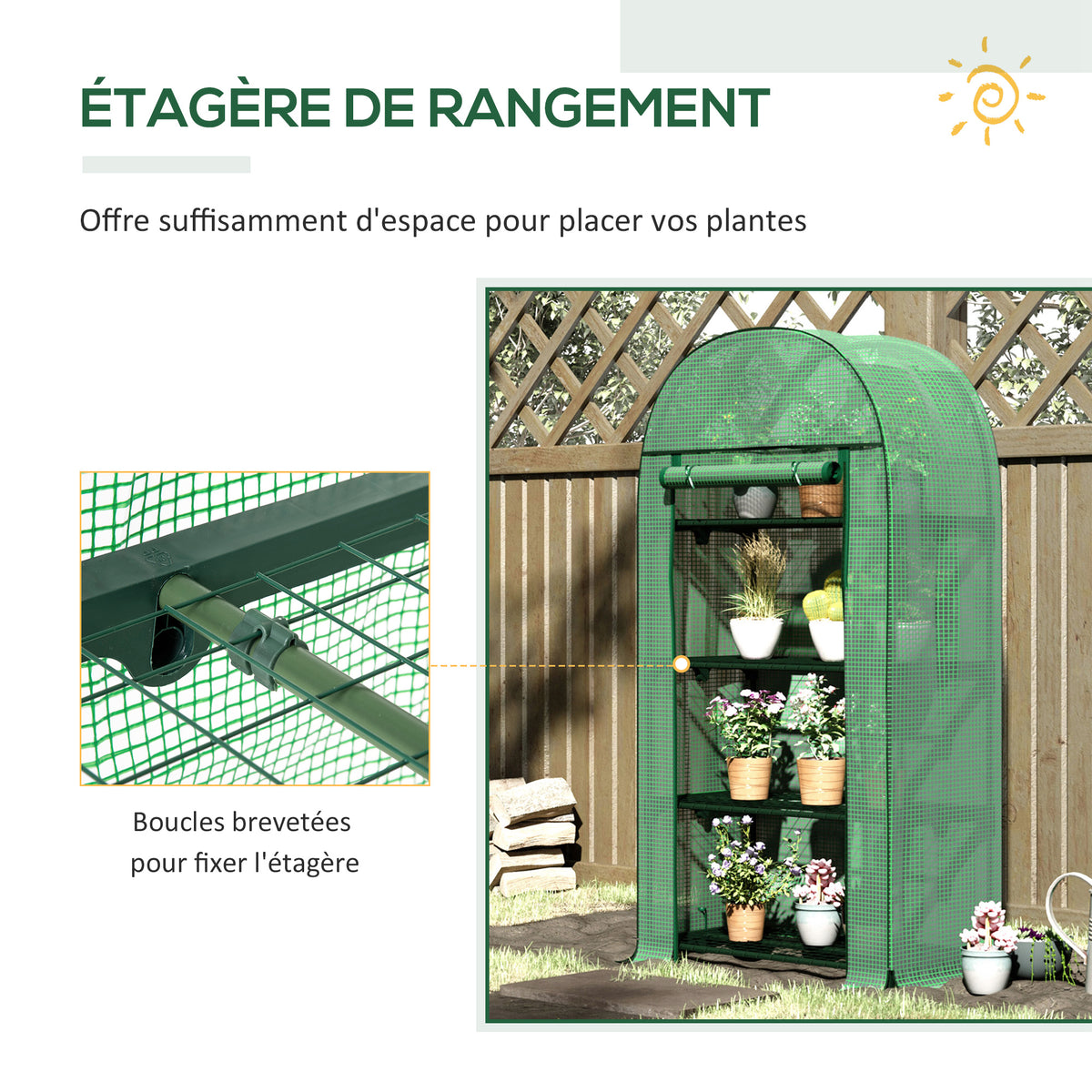 Serre de jardin serre de balcon résistante aux UV porte enroulable 4 étagères couverture en PE 80 x 49 x 160 cm vert