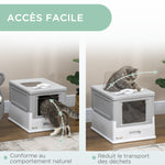 Maison de toilette pour chat pliable double porte battante et supérieure pelle fourni 47,5 x 35,5 x 36,7 cm gris