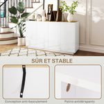 Buffet salle à manger buffet cuisine 4 portes à fermeture douce et étagères réglables 140l x 40P x 75H cm blanc laqué