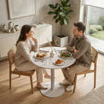 Tavolo da Pranzo Rotondo per 2 Persone Ø60 cm, Moderno con Base Rotonda, Struttura in Acciaio, per Interni ed Esterni, Beige