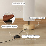 Lampadaire sur pied de salon avec abat-jour en lin, interrupteur à pied, 2 x douille E27, 120 cm, beige