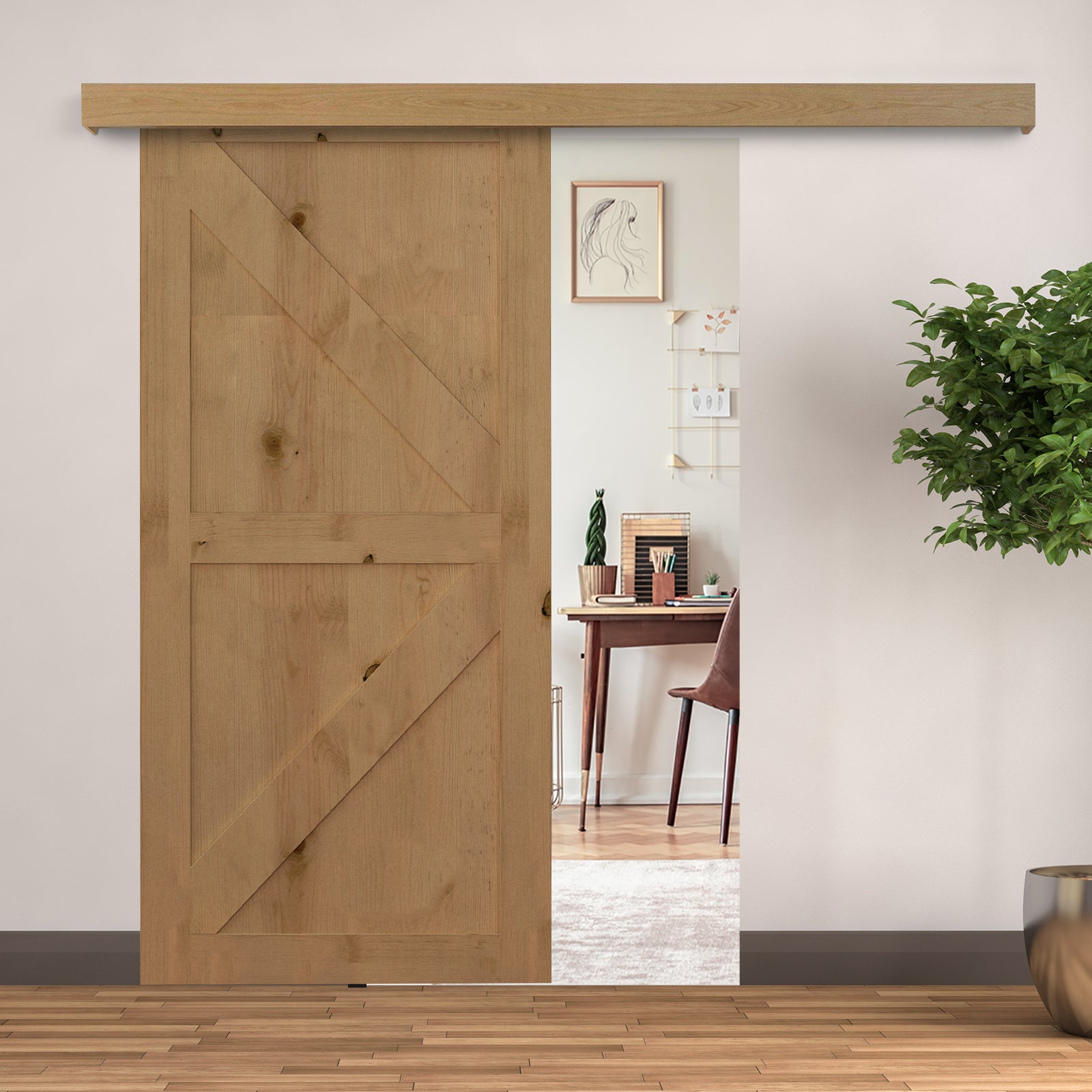 Kit Complet de Porte Coulissante en Bois, Quincaillerie Système Galandage pour Porte Épaisseur 35-45 mm, Charge Max. 75 kg, Rail, Roulettes, Vis, 200 x 3,05 cm, Brun