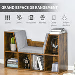 Bibliothèque banc 2 en 1 avec coussins de siège, étagère cube 6 compartiments ouverts, 102 x 30 x 61 cm, brun rustique