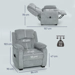 Sillón relax eléctrico, sillón reclinable, puerto USB, reposapiés, bolsillos laterales, mando a distancia, 86x90x103cm, gris claro