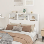 Tête de lit sur pied avec rangements, accessoire de lit 4 compartiments ouverts, 140 x 19 x 103,5 cm, blanc