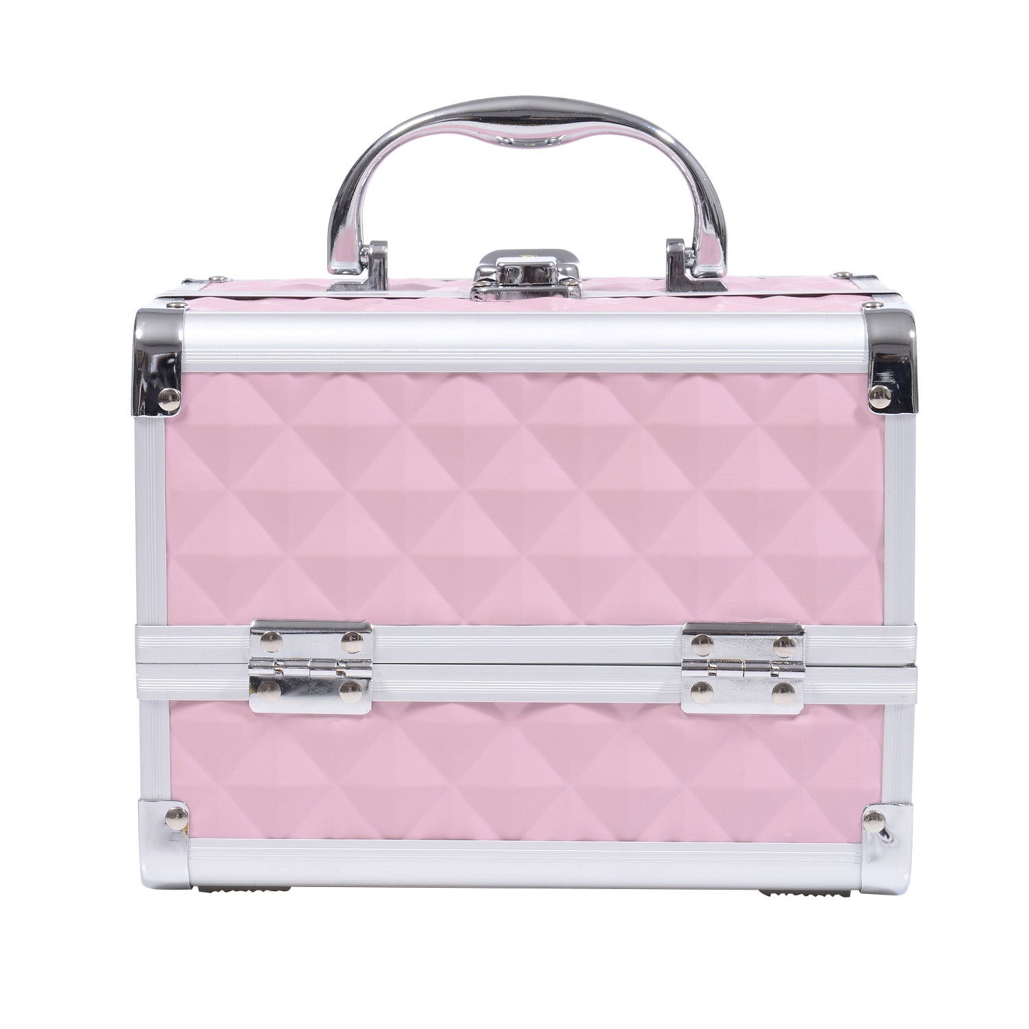 Mallette à maquillage rangement à 3 niveaux avec miroir verrouillage avec 2 clés dim. 20L x 15l x 15H cm rose